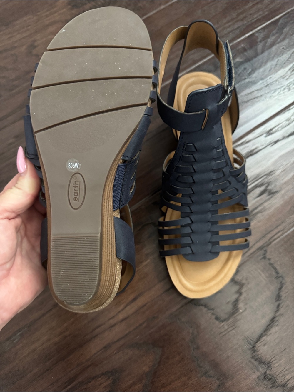Earth Navy Strappy Woven Gladiator Sandals - Picture 3 of 5